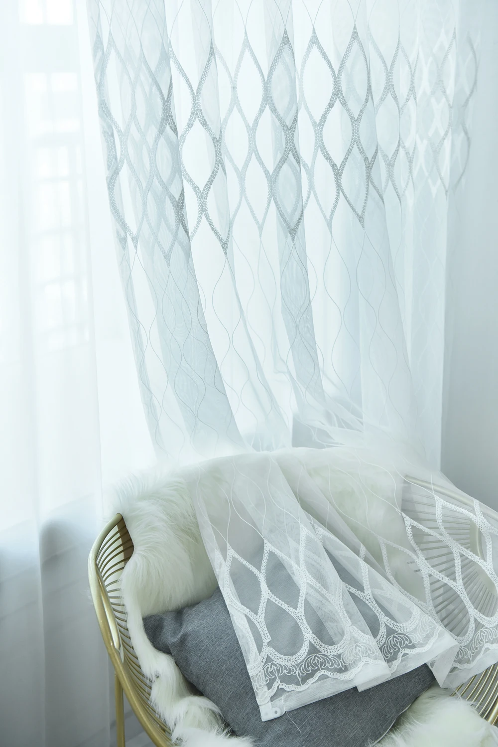 Regular Pattern Window Curtains for Living Room Kitchen Sheer Curtain Panels Window Treatments Draperis 441&30