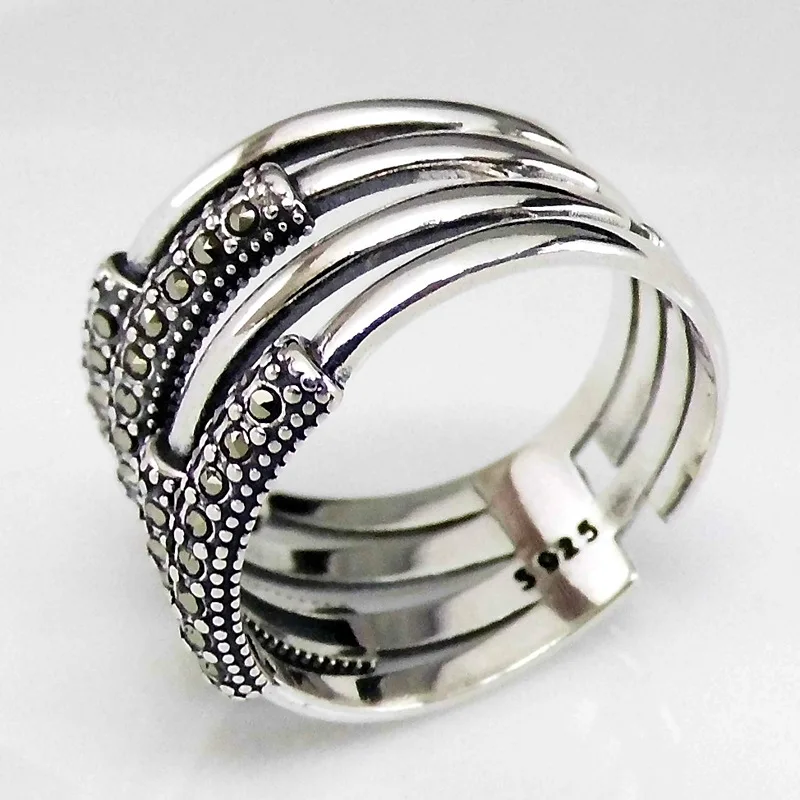 FNJ MARCASITE слинг 925 серебро Новая мода S925 стерлингового серебра кольца для женщин ювелирные изделия регулируемый размер