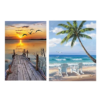 

2x 5D Diamond Embroidery Sunset Scenery /"Seaside Deck Chair" Diamond Arts Cross Stitch Diy Diamond Painting Olifant Rhinestones