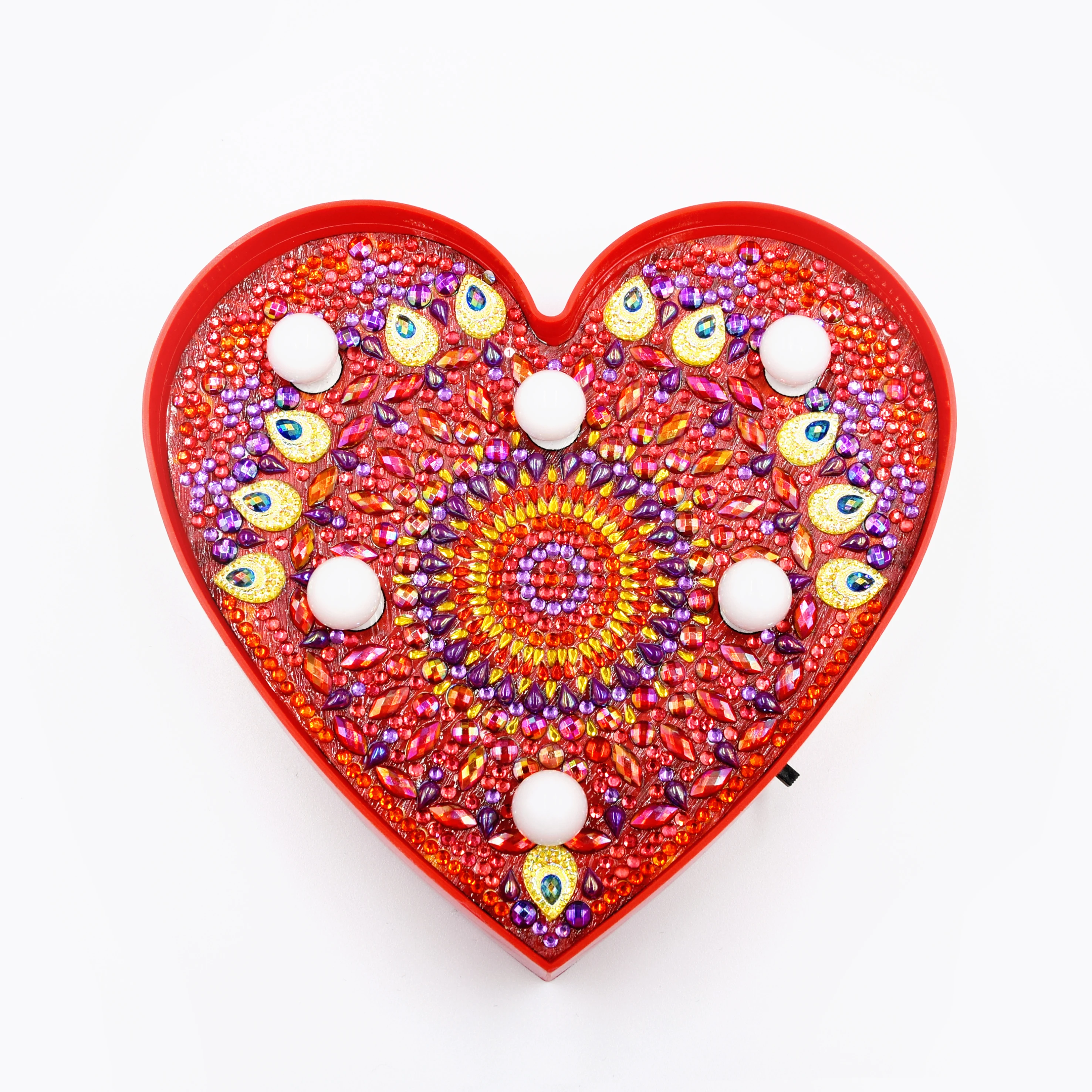 Diy Diamond Painting heart Led Light Embroidery Kits With Frame Crystal Beads Round Circle Small Gift | Дом и сад