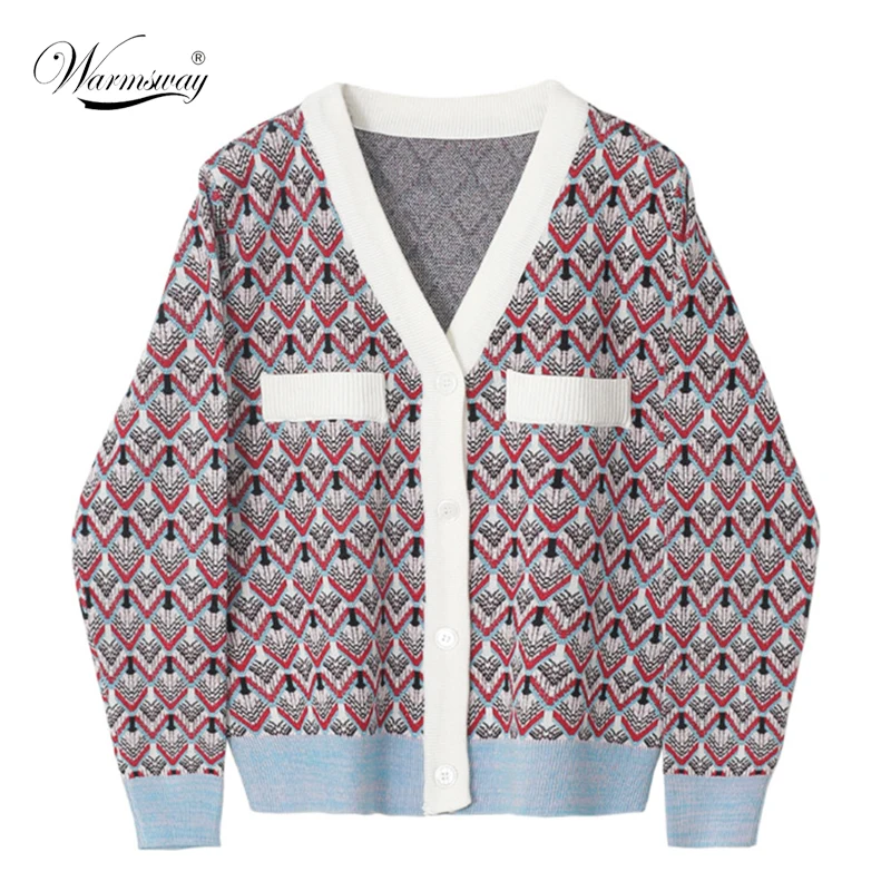

Knit Cardigan Women V-Neck Retro All-Match Contrast Button Dropped Long Sleeve Casual Chic Fall Winter Tops Coat C-356