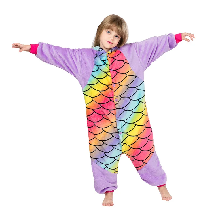 Kids Cosplay Girls Kigurumi Fish Scale Panda Onesies Pajamas Cartoon Pyjamas Halloween Costume Sleepwear Panda Jumpsuit Clothes