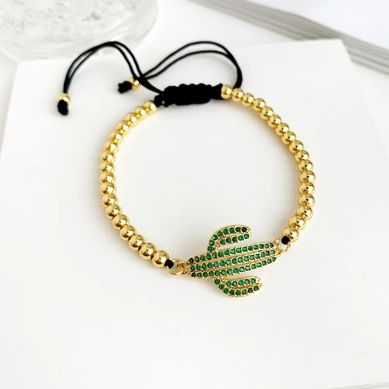 green cactus gold Зеленый Кристальный Браслет С КАКТУСОМ для женщин Винтажный CZ дождевой турецкий медный инкрустация Циркон Черный Браслет evil eye ювелирные изделия Рождество - Окраска металла: green cactus gold