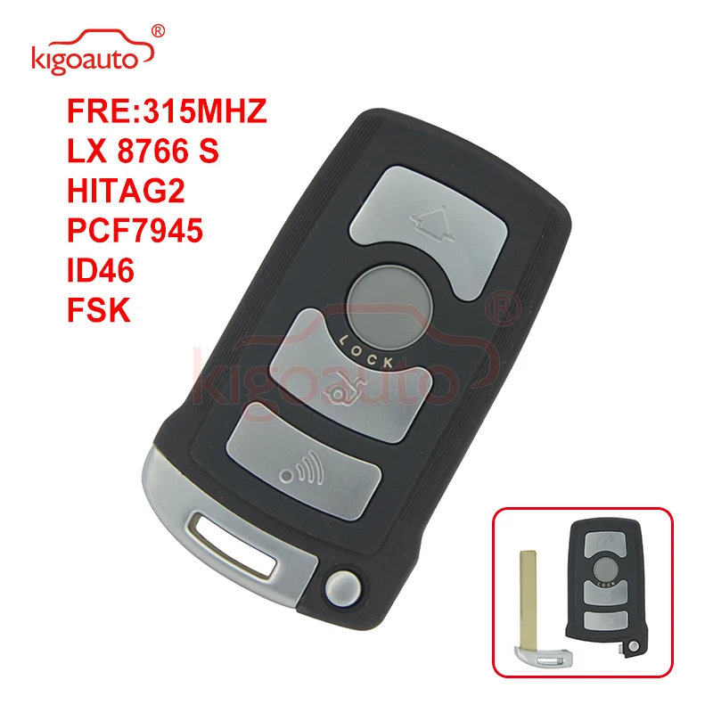 Kigoauto Smart Key CAS1 4 Button 315mhz FSK Hitag2 ID46 PCF7945 Chip For BMW 7series LX 8766 S 2004 2005 2006 2007 2008