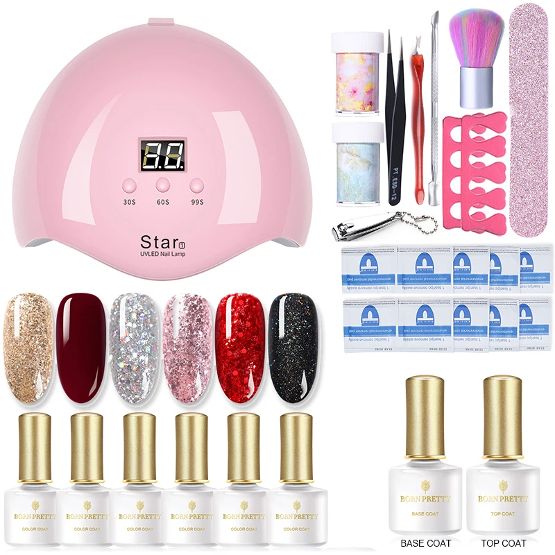 Маникюрный набор BORN PRETTY с 8 шт. гель-лаком 6 Вт/36 Вт УФ лампа сушилка машина для удаления геля пилочка для ногтей Набор для ногтей