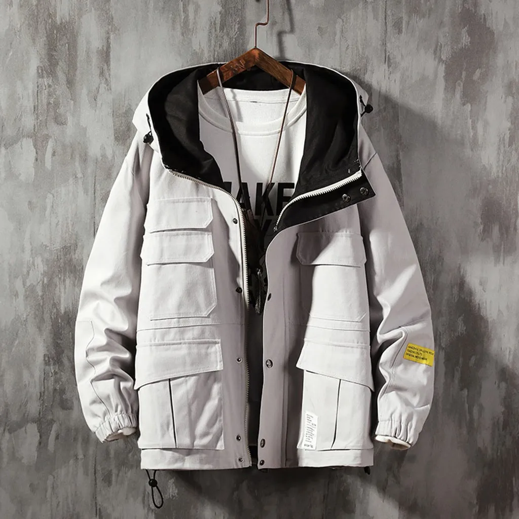 

Winter Snow Jacket Men Style For Men In Autumn And Winter Windbreaker Fashion Large-Size Solid Hooded Cap Coat Jacket Overcoat