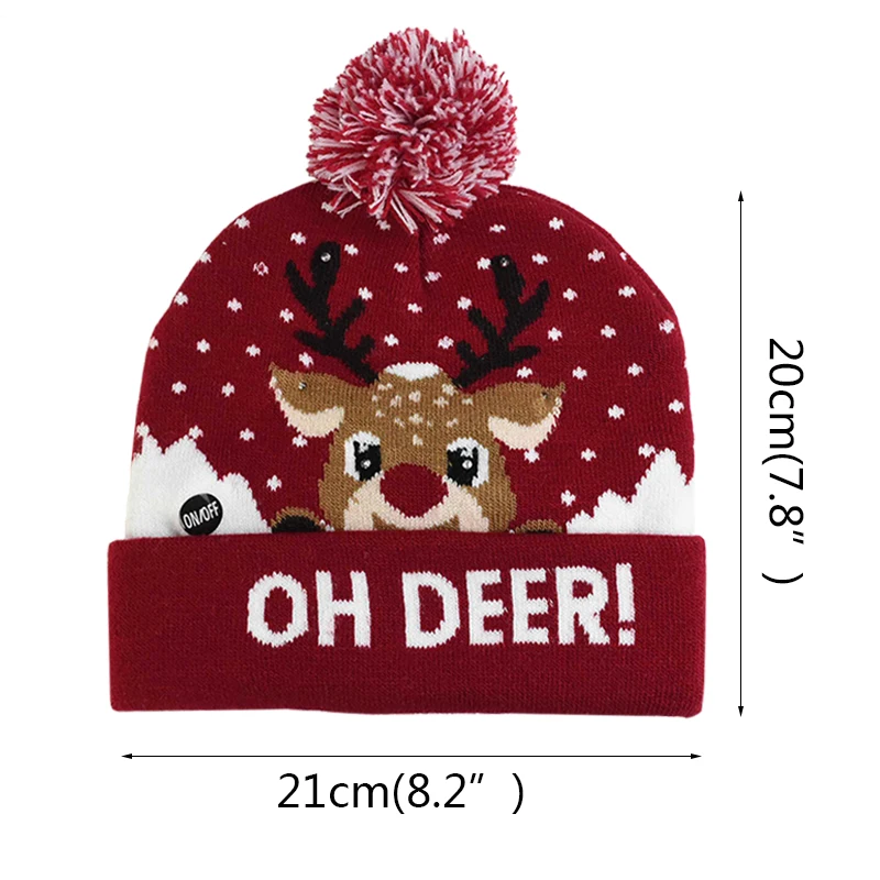 Christmas Beanie Hat Christmas Hats Sweater Santa Elk Knitted Beanie Hat With LED Light Up Cartoon Patteren For Kids New Year Supplies