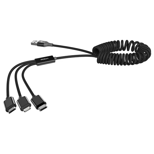 ROCK 3 в 1 USB кабель системы освещения type-C Micro Usb кабель 3.3A Быстрая зарядка масштабируемый нейлоновый пружинный шнур для iPhone huawei samsung - Цвет: Black