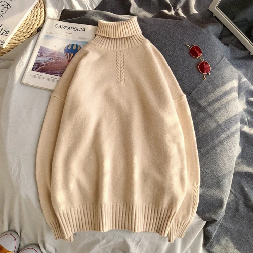 Liketkit мужские Весенние Новые свитера с высоким воротом, мужские корейские пары, модные однотонные теплые пуловеры, мужские вязаные свитера, 7 цветов - Цвет: Хаки