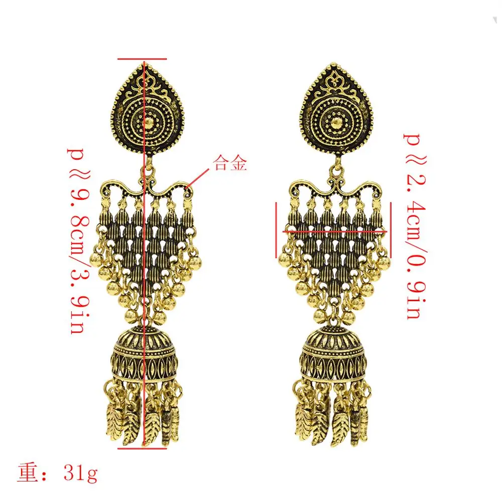 Афган Jhumka серьги под старину золото большая длинная капля для Свадебный Классический индийский традиционный непальский Таиланд этнические червленые ювелирные изделия