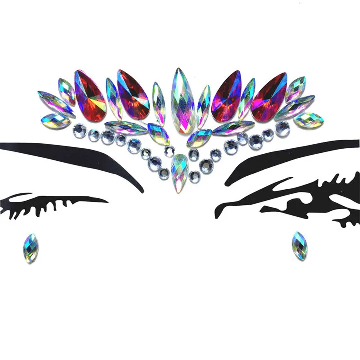 6  Colorful Crystal Face Stickers For Women Diy Masquerade Jewelry Music Festival Birthday Party Decor Rhinestone Face Sticker