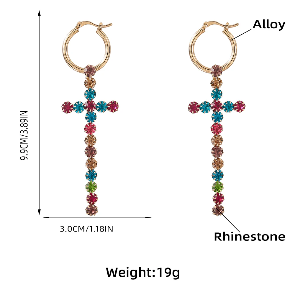 2021 Simple Metal Rhinestone Cross Earrings Family Party Popular Dangle Earrings Women's Retro Statement Earrings