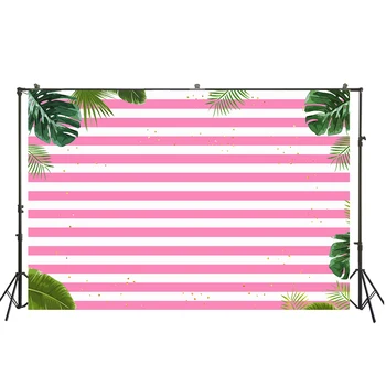

HUAYI Wonderful Various Green Leaves Decoration Pink Purple White Stripes Background Photography Baby Shower Backdrop W-810