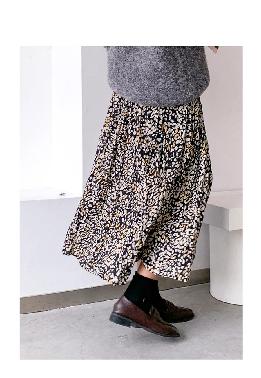 Elegant All-match Floral Print Midi Skirt Women Chiffon Skirt Autumn Winter Women Sexy Elastic High Waist Long Skirt Female