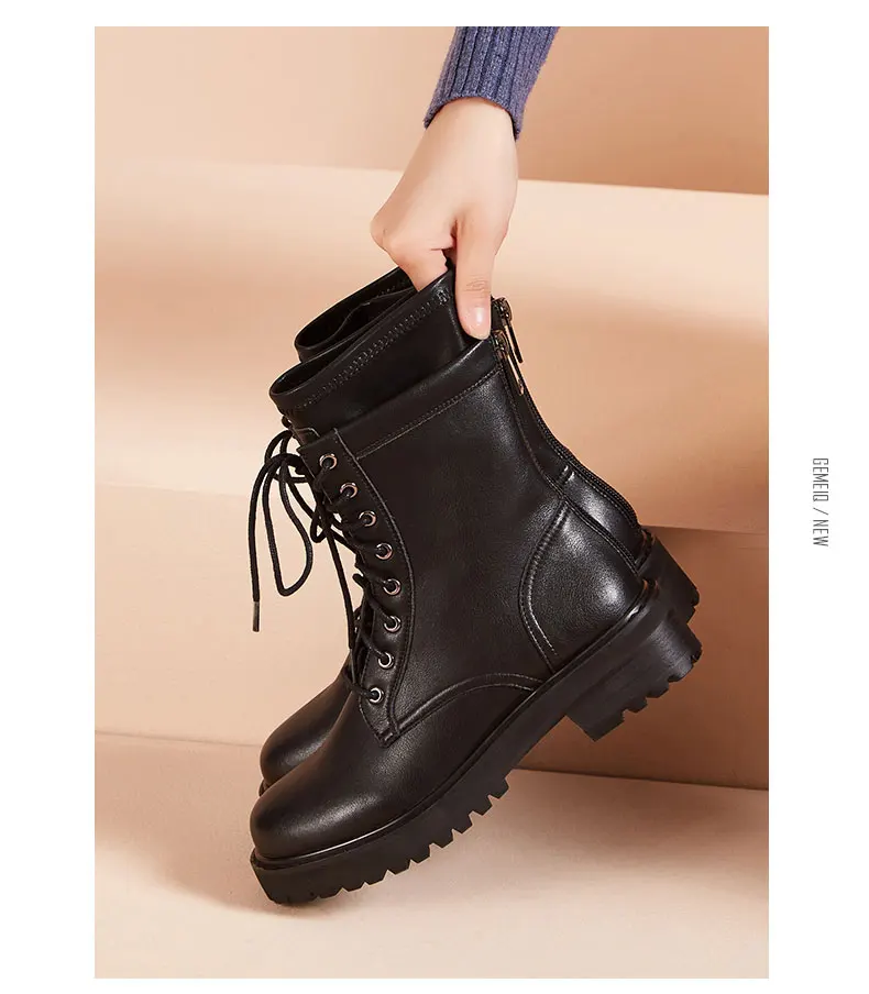 GEMEIQ Women's Boots Genuine Leather zipper short barrel with Martin Boots Women's Winter New High Heel Leisure Boots