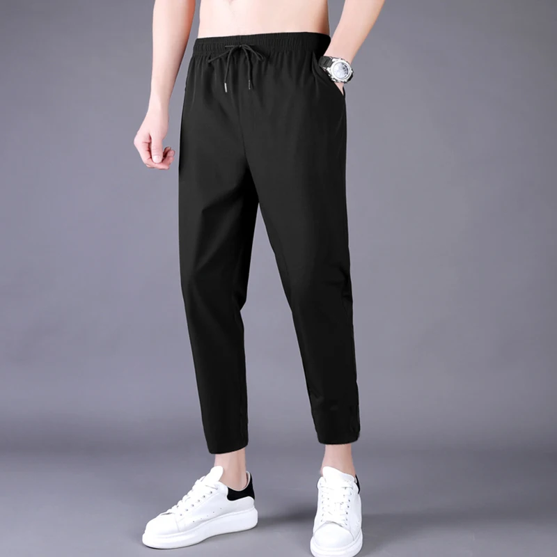 Tanio Męskie letnie cienkie spodnie koreański Trend dziewięć prosta rurka
