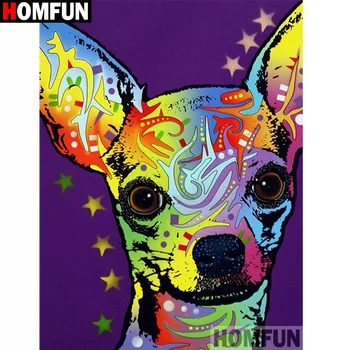 

HOMFUN Paint With Diamond Embroidery "Animal color dog" Diamond Painting Full Square Round Picture Of Rhinestone Decor A27281