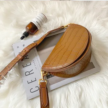 

Half Moon Saddle Bag Female Semi-circular Leather Wide Shoulder Strap Fashion Retro Small Bag 2020 New Shoulder Messenger