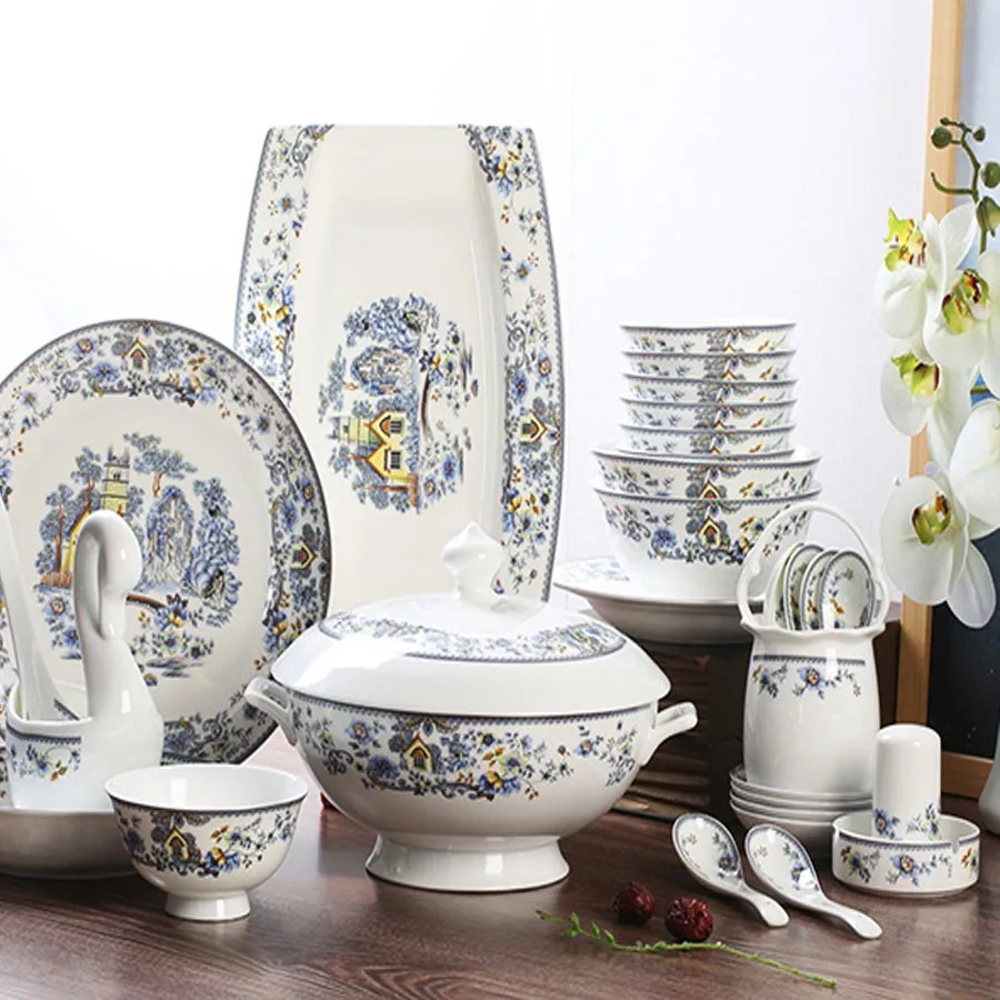 Керамическая столовая посуда jingdezhen с 60 головками набор блюд китайские блюда