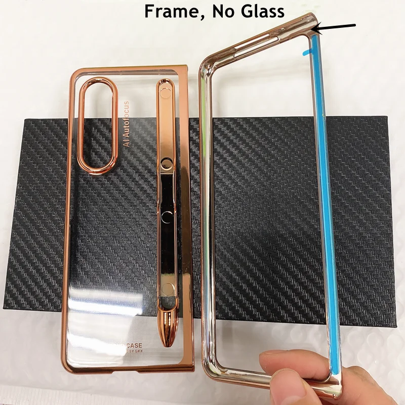 Plating Frame Transparent Case With Pen for Samsung Galaxy Z Fold 3 S Pen Slot Holder Cover Hard Plastic Clear Back Case samsung silicone case