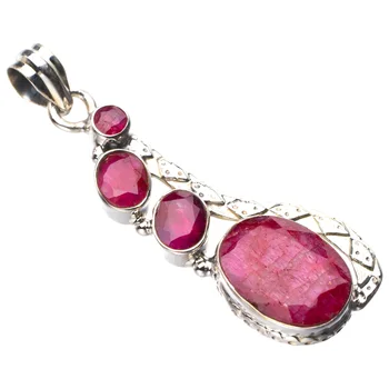 

StarGems Natural Cherry Ruby Handmade 925 Sterling Silver Pendant 2" D9359