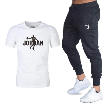 

Summer new 2020 men's T-shirt + trousers two piece leisure sportswear men's new leisure fitness pants men's T-shirt set