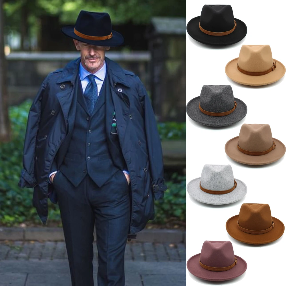 

Men Women Wool Panama Hats Wide Brim Sunhat Woolen Fedora Caps Trilby Jazz Travel Party Street Style US Size 7 1/8-7 3/8 UK M-L
