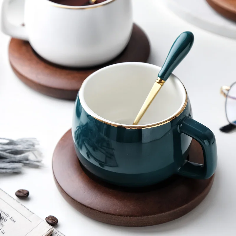 MUZITY керамическая кофейная чашка и блюдце с золотой ложкой из нержавеющей стали чайная чашка набор 10 унций посуда для напитков