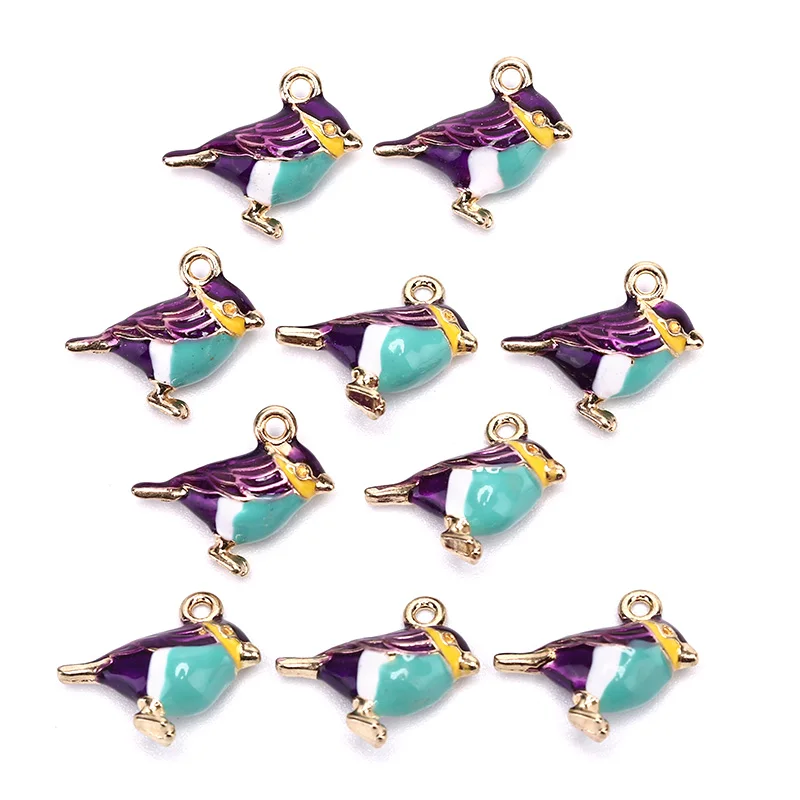 10PCS DIY Jewelry Accessories Gold Color Enamel 3D Little Sparrow Colorful Bird Charm Fit Bracelets Women Beads& Jewelry Making - Окраска металла: 4