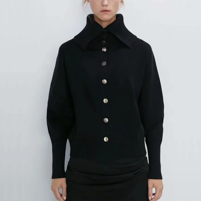 

Autumn and winter women's sweater casual solid color lapel long-sleeved cardigan sweater