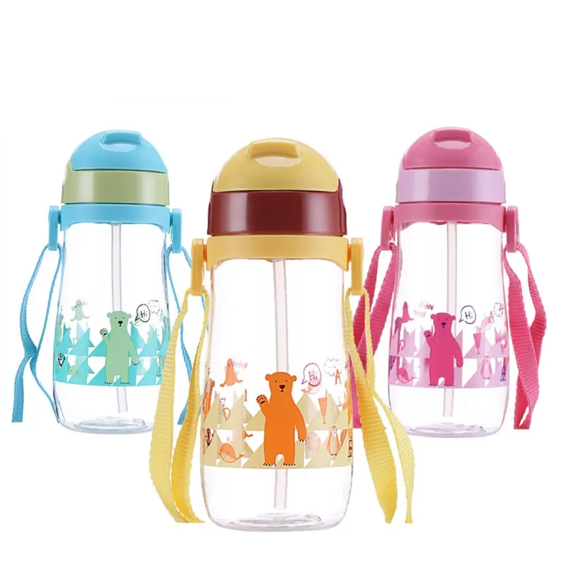 

Kids Children Cartoon School Drinking Water Bottle Straw Sippy Baby Cup With Shoulder Strap 450ml