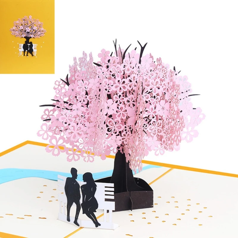 3D Pop Up Cherry Blossoms Greeting Card Christmas Birthday New Year Invitation D08D - 4000357823547