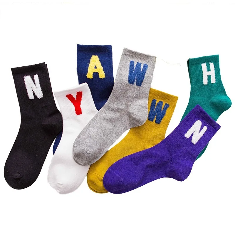 Женские носки смешной Алфавит vogue чёсаный хлопок качество милые сплошной цвет harajuku японский подарок на Год носки Размер 35-44