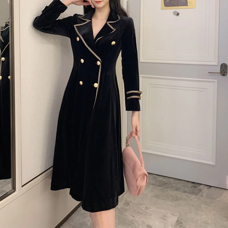 TOP QUALITY Newest Runway Baroque Designer Coat Women's Double Breasted Velvet Long Trench Coat