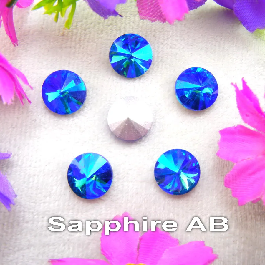 A10 Sapphire AB Блестящее стекло, кристалл, 7 размеров, прозрачные AB и радужные цвета, круглые Rivoli формы, клей, стразы, бусины, аппликация, сделай сам, отделка - Цвет: A10 Sapphire AB