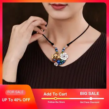 

Vintage Choker Necklace Women Statement Necklaces Shell Flower Rope Chain Sweater Necklace Pendant Christmas Gift Jewelry 2019