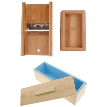 

DIY Wooden Soap Loaf Cutter Mold and Soap Cutter Set + Rectangle Silicone Mold with Wood Box - Multifunctional