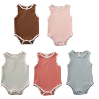

2020 Soft Cotton Baby Boydsuit 0-24M Sleeveless Summer Solid Playsuit Toddler Infant Baby Girl Clothes Jumpsuit One Piece Outfit