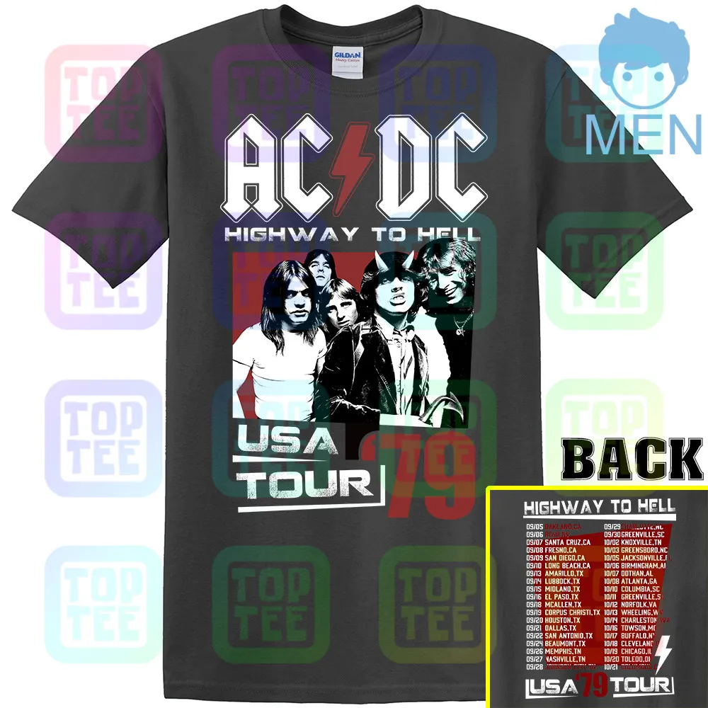 ACDC Highway to Hell USA Tour 1979 Мужская футболка Винтаж Рок-Группа Альбом Мерч - Цвет: MEN-DARK GRAY