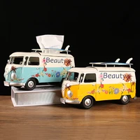 Wrought Iron Retro Tissue Box, Creative Bus, Car, Beetle Model, Desktop Paper Holder, Napkin Drawer Design, Office, Home Decor 1