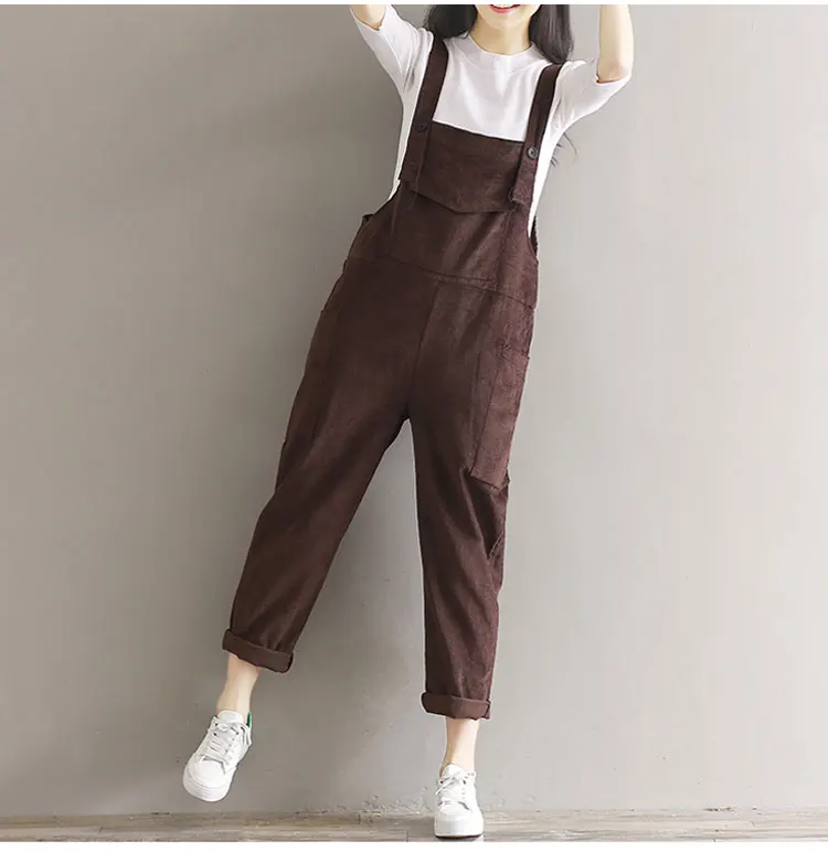 WICCON Corduroy Womens Jumpsuits Casual Vintage Sleeveless Bodysuit Women Loose Full Length Solid Overalls Strapless Paysuits