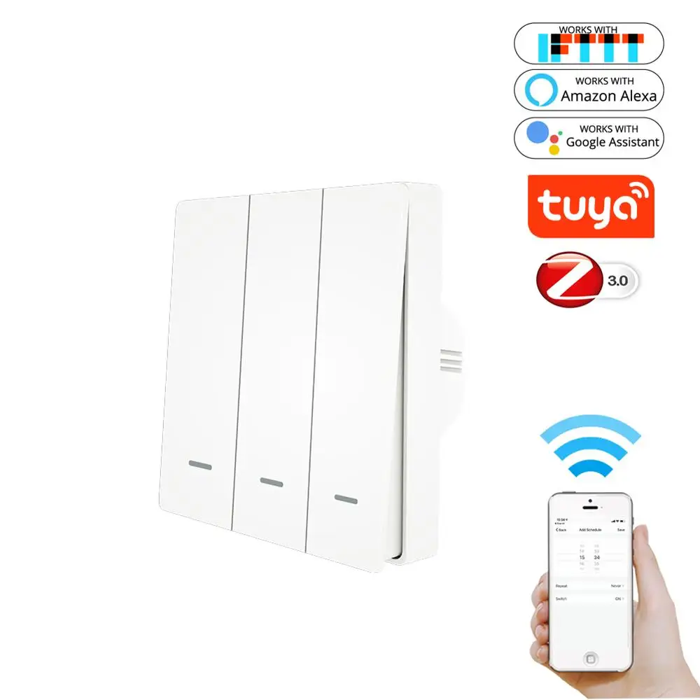 Tuya Smart ZigBee шлюз хаб домашней автоматизации сцена охранной сигнализации комплект PIR двери и окна датчик температуры и влажности умный срок службы - Цвет: Zigbee Switch 3 Gang