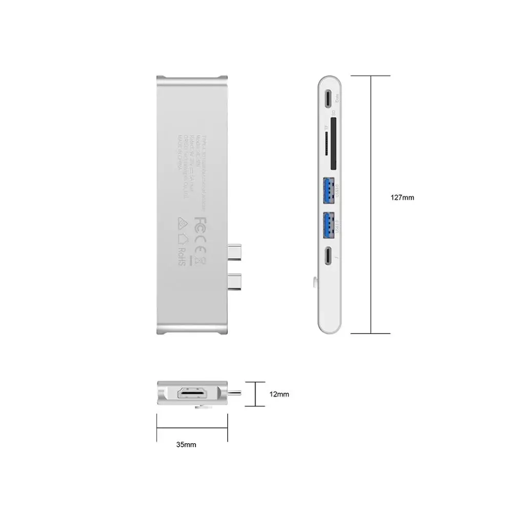 ORICO USB C концентратор двойной тип C к Мульти USB 3,0 HDMI TF/SD 60 Вт PD зарядный адаптер Thunderbolt 3 док USB разветвитель для MacBook Pro - Цвет: Белый