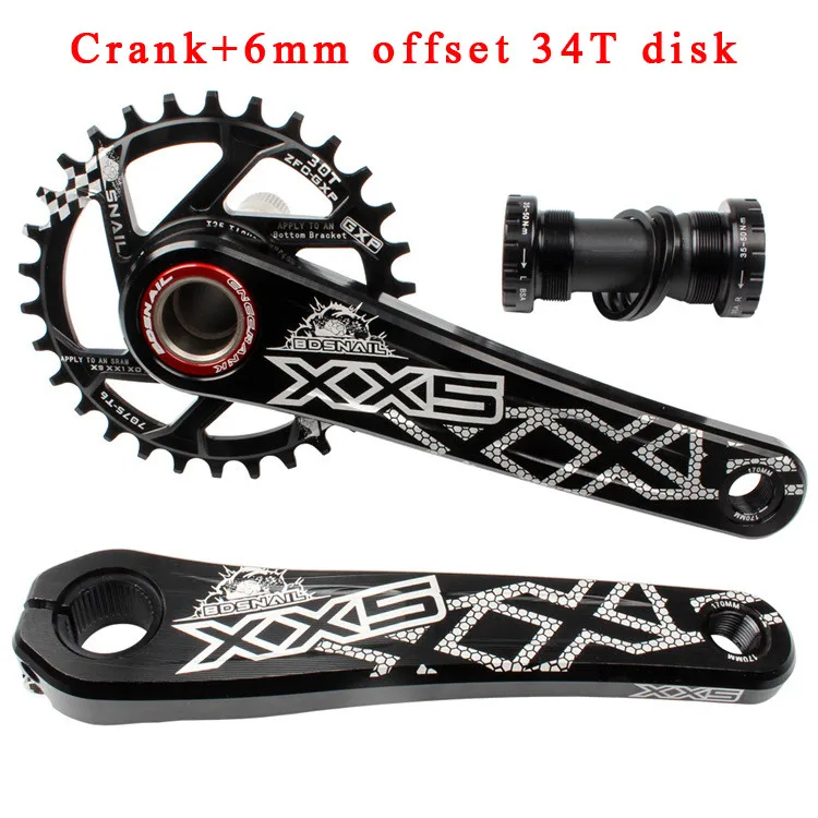 Black set 34T 6mm Улитка GXP система для MTB 170 мм горный велосипедный Кривошип оси комплекты звездочек 1 мм 6 мм офсетный диск 30 T-40 T Chainwheel Сверхлегкий Al-alloy - Цвет: Black set 34T 6mm