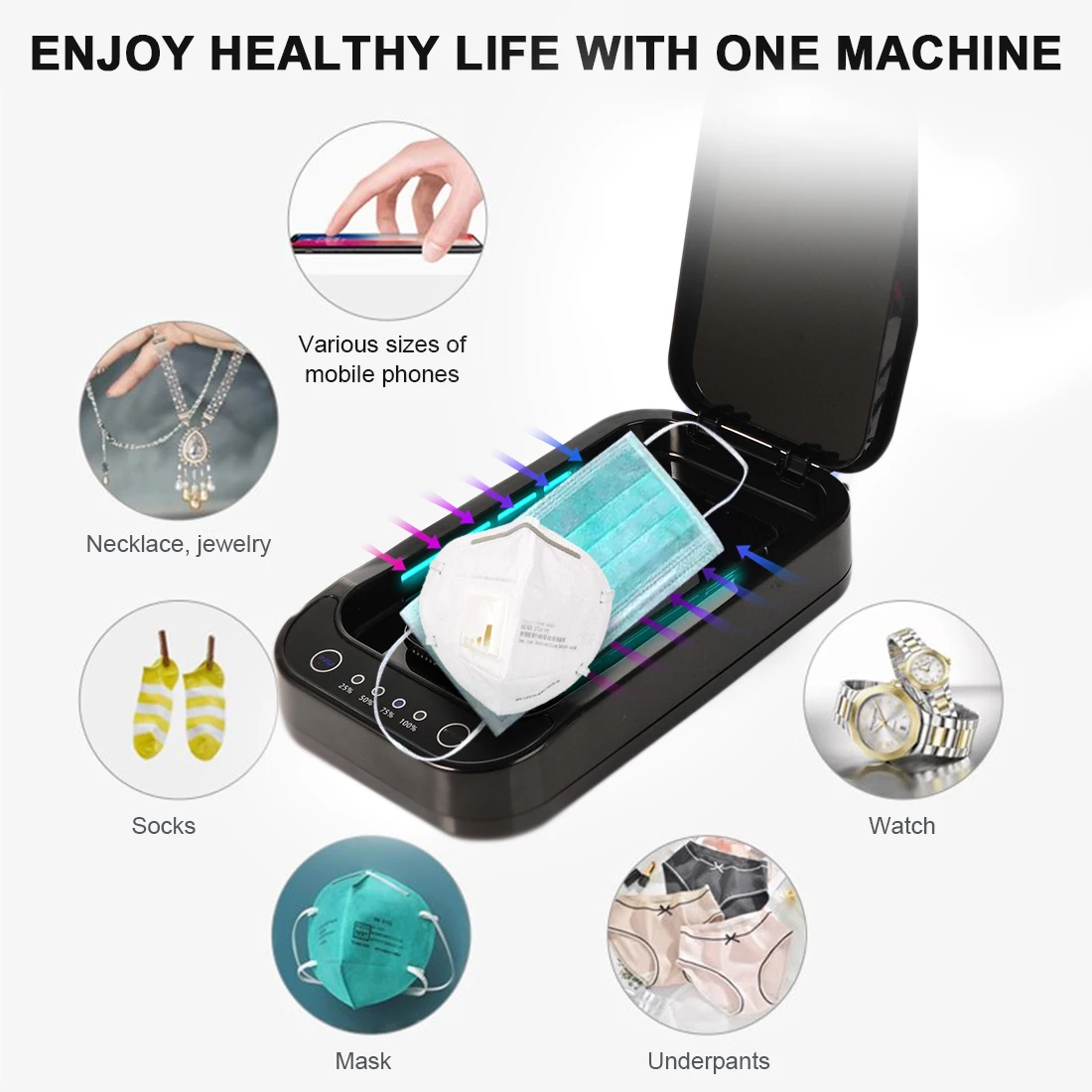 

USB Charging Mobile Phone Mask Ultraviolet Sterilizer UV Phone Sterilizer Box Personal Disinfection Cabinet 253.7nm Wavelength