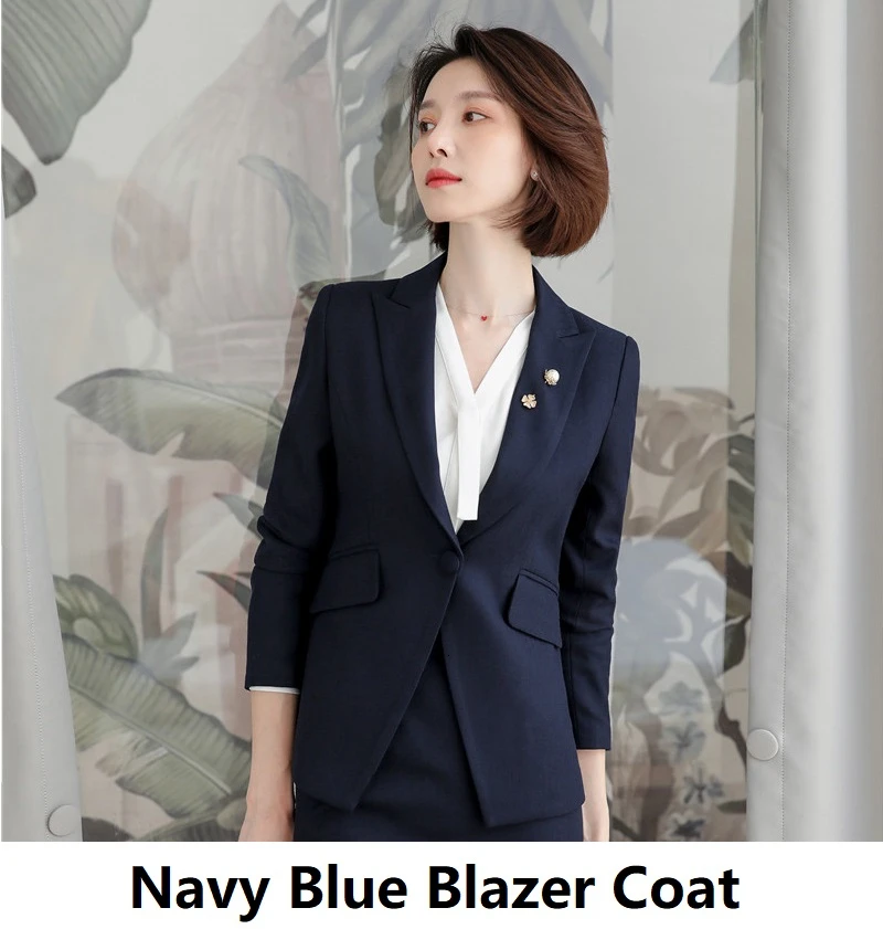 Navy Blue Высокое качество ткань для женщин с длинным рукавом блейзеры куртки пальто элегантный розовый Бизнес Рабочая одежда OL стили Топы Пиджаки Blaser - Цвет: Navy Blue