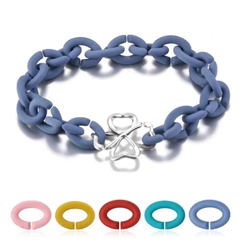 

New Silver Four-leaf Clover Bead Bracelets Women Fine Female Jewelry Charms Hard Rubber X Green Bracelets 10 Color