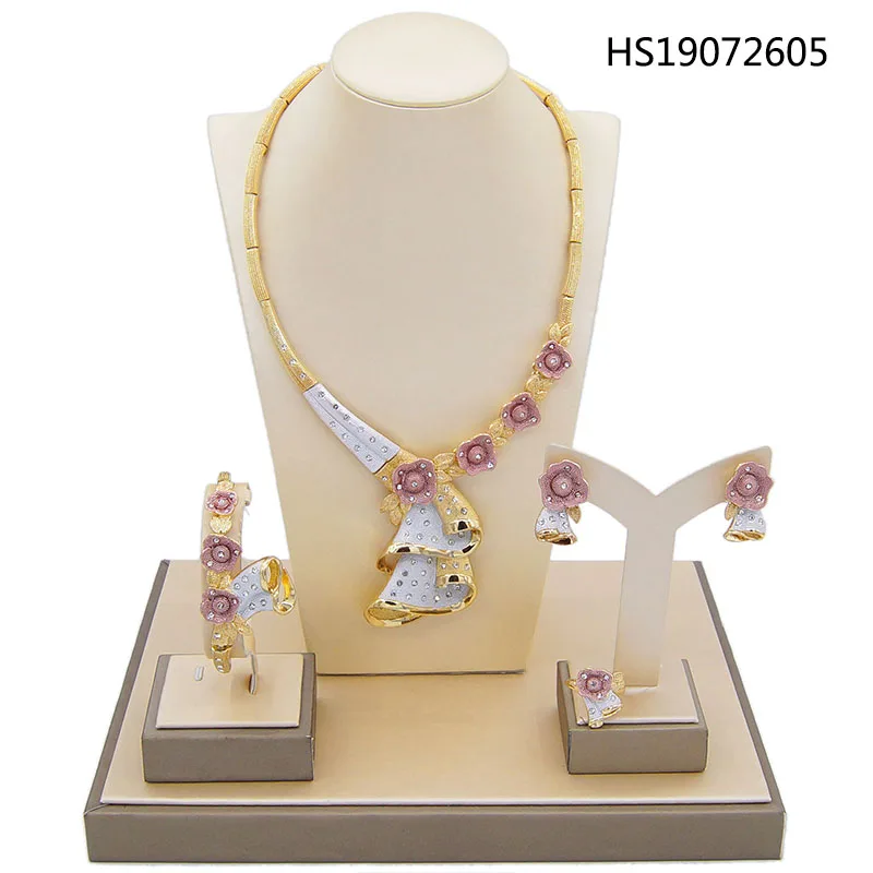 

Yulaili 2019 New Luxury Austria Crystal Elegant Charm Choker Stud Earrings for Women African Nigeria Wedding Dubai Jewelry Sets