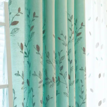 

Cotton and Hemp Embroidered Curtains for Living Room Bedroom Modern Simple Green Small Fresh Curtain American Style
