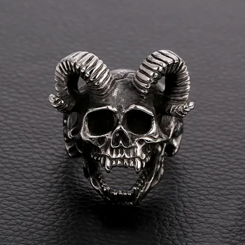 

FFLACELL Exaggerated Horned Devil Goat Head Skull Rings Gothic Rock Stainless Steel Biker Rings Punk Jewelry